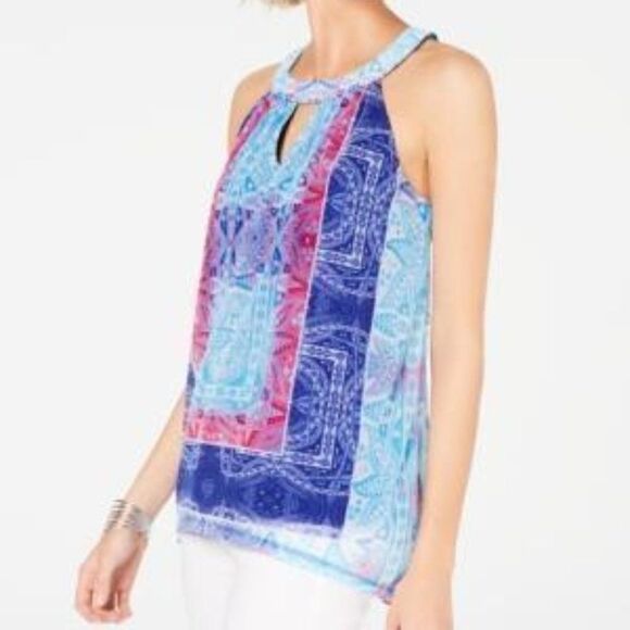 Inc Ombre Bloom Chiffon Halter Top Paisley M NEW - Picture 1 of 8